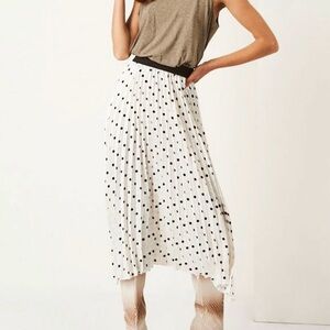 WDNY Black and White Pleated Polka Dot Skirt Elastic Waist Midi Length Size S